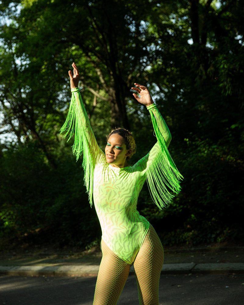 NEON GREEN Bodysuit Fringes "BUTTERFLY" Lettau Art Fashion