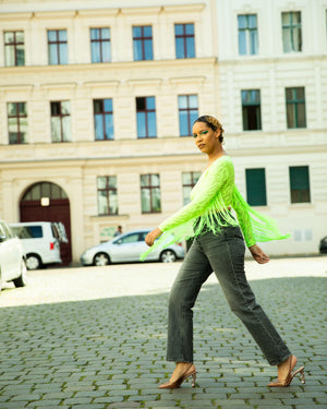 NEON GREEN Fringes Top "BUTTERFLY" Lettau Art Fashion