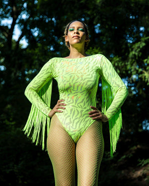 NEON GREEN Bodysuit Fringes "BUTTERFLY" Lettau Art Fashion