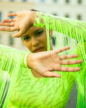 NEON GREEN Fringes Top "BUTTERFLY" Lettau Art Fashion